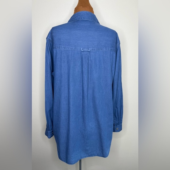 Chico's Design Indigo Cotton Long Sleeve Button Front Tunic Shirt Size Large - Picture 2 of 7